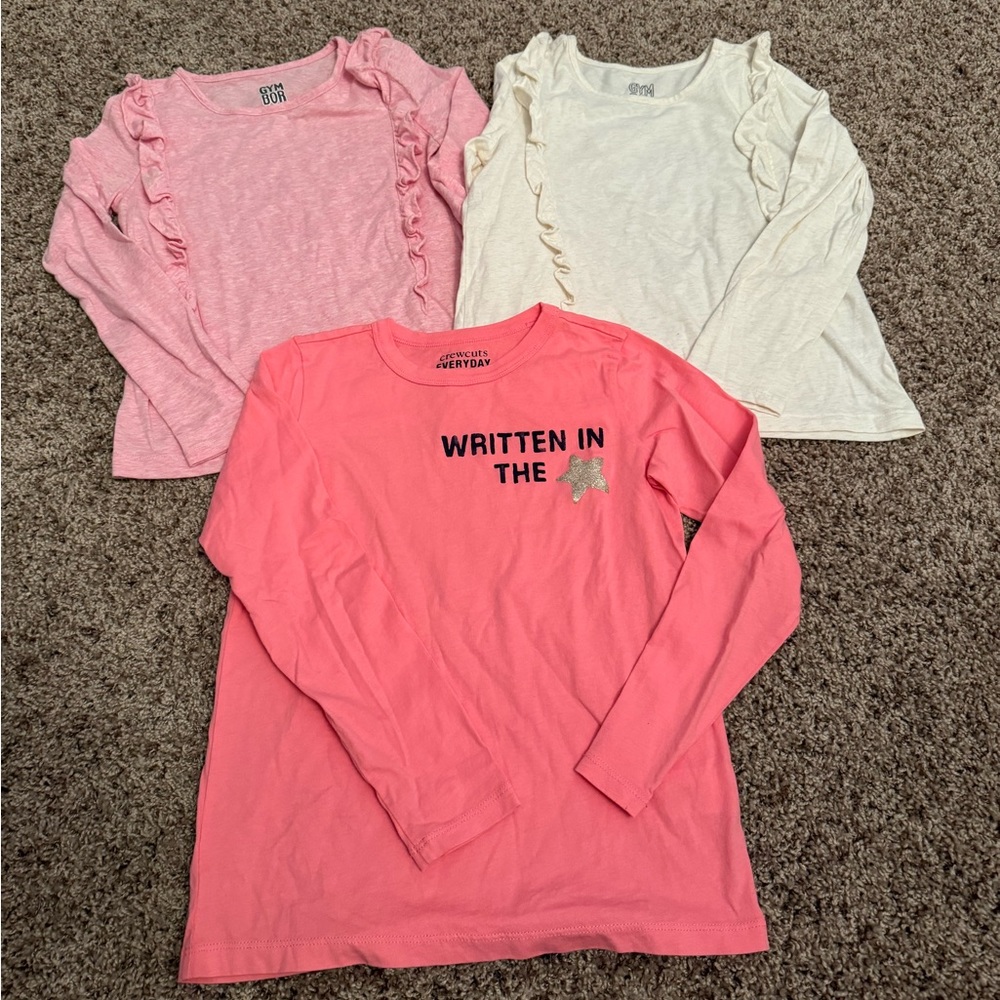 Set Of 3 Long Sleeve Big Kids T-Shirts. Gymboree and Crewcuts. Size 8.
